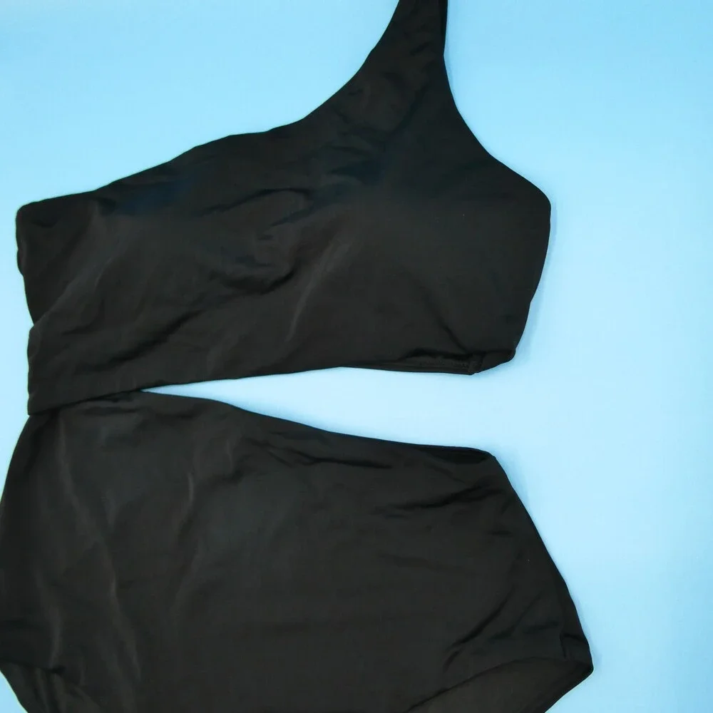 Victorias Secret XL Black One Shoulder Cutout Padded One Piece Swimsuit Beach VS